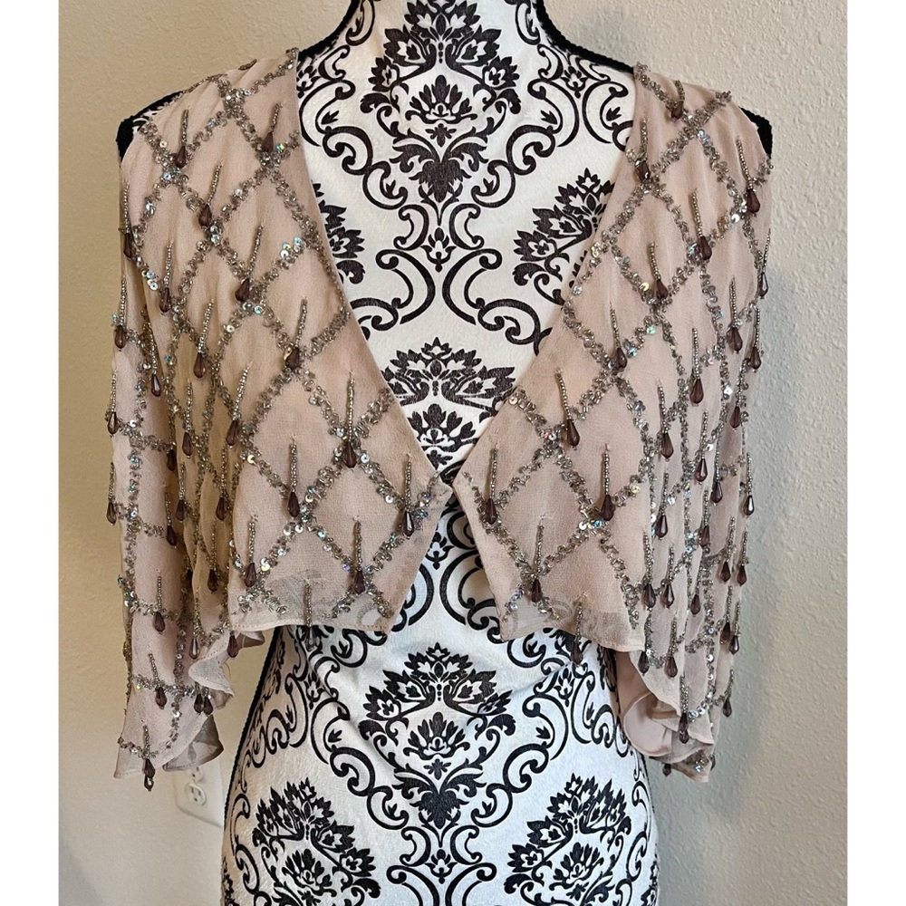 ASOS Beaded Embellished Cold Shoulder Cape Capelet Shawl Bolero Evening Formal